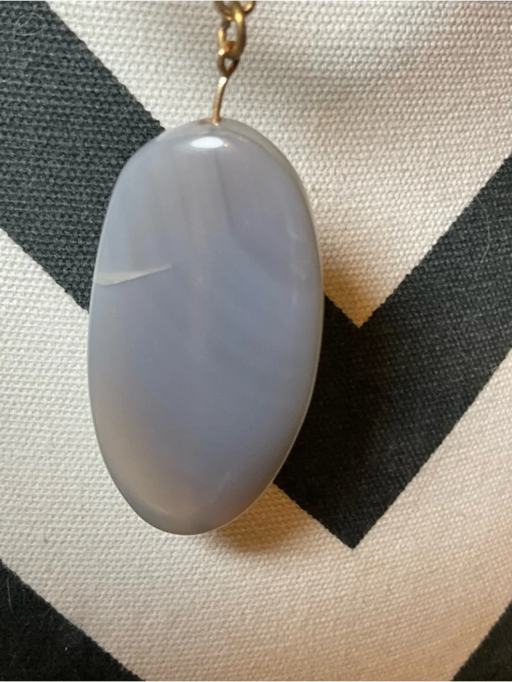 Gold Long Pendant Necklace with Gray Stone